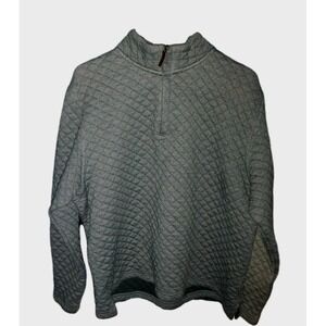 Island Sands Womens L Top Gray Diamond Quilted Long Sleeve 1/4 Zip Pullover Warm